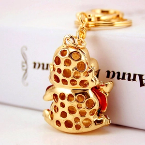 Golden Chinese-style crystal Maitreya Buddha car keychain with hollow design for bags