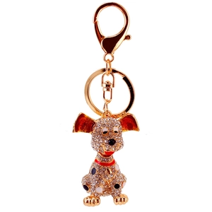 Cute Dalmatian dog keychain with sparkling crystals and gold metal swivel lobster clasp