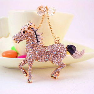 Creative crystal encrusted horse keychain with sparkling rhinestones and enamel detailing