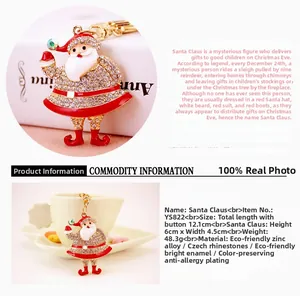 Detail of Santa Claus keychain featuring sparkling rhinestones and red enamel coating