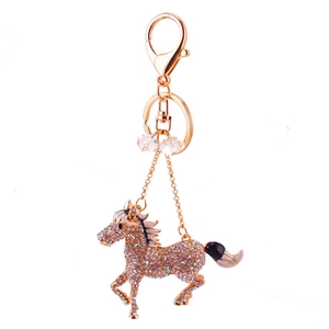Creative running horse keychain with sparkling rhinestones and golden lobster clasp