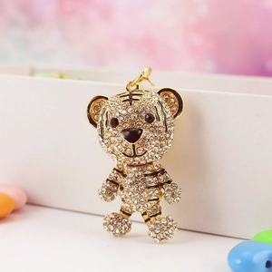 Creative Cute Zodiac Tiger Keychain Rhinestone Animal Pendant Gold Alloy Key Ring For Car Bag Women Men Gift