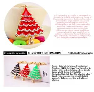 Detailed view of colorful Christmas tree keychains with zinc alloy and rhinestones