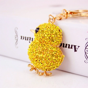 Porte-clés Animal Poussin Jaune Mignon Pour Femmes Alliage Or Strass Étincelants Bijou Pendentif De Sac Cadeau