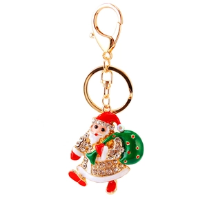 Christmas Santa Claus keychain with sparkling rhinestones and red enamel gold alloy