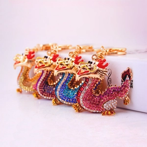 Chinese Zodiac Dragon Keychain Zinc Alloy Metal Rhinestone Enamel Animal Pendant Car Bag Hanging Fashion Decorative Gift