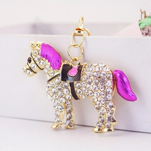 Exquisite Rhinestone Horse Keychain Luxury Enamel Animal Bag Charm Zinc Alloy Decorative Key Ring For Women Handbag Accessories