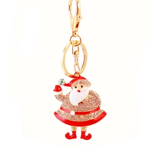 Creative rhinestone Santa Claus metal keychain pendant with red crystals and gold lobster clasp