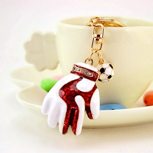 Exquisite sports themed keychain with baseball glove, soccer ball, and shiny rhinestones