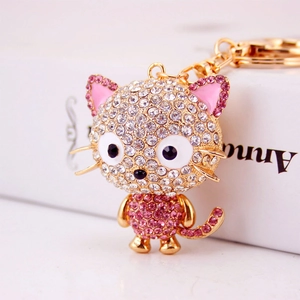 Cute Cartoon Animal Keychain Rhinestone Inlaid Zinc Alloy 3D Cat Mouse Pendant For Women Bag Charm Car Key Ring Gift