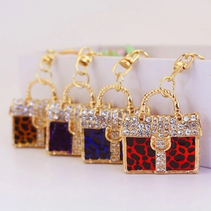 Mode Luipaardprint Handtas Sleutelhanger Zinklegering Strass Ingelegde Metalen Tas Hanger Sleutelring Voor Vrouwen Cadeau