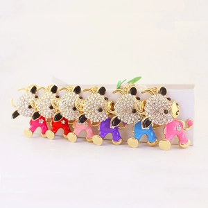 Cartoon Cow Zodiac Rhinestone Keychain Zinc Alloy Enamel Animal Bag Charm Gold Plated Metal Key Ring For Women Cute Jewelry Gift