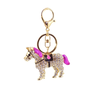 Creative crystal horse keychain with gold plating and colorful rhinestones for handbags