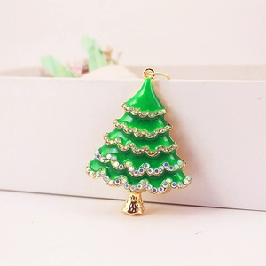 Metal Christmas Tree Keychain Rhinestone Enamel Bag Pendant Key Ring Gold Green Red Holiday Gift Jewelry For Women