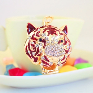 Porte-clés Tête de Tigre de Luxe Avec Strass Émail Pendentif Animal Léopard Alliage de Zinc Chaîne Clé Voiture Accessoire Sac Cadeau
