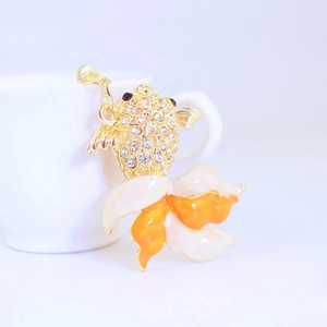 Golden koi fish keychain with sparkling rhinestones and orange enamel finish