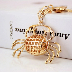 Golden cat eye opal crab keychain with hollow grid design for handbag accessory