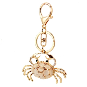 Golden crab keychain with opal shell and sparkling rhinestones for car keys and bags