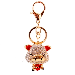 Portachiavi maialino d'oro scintillante con strass per borse e chiavi della macchina