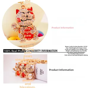 Detailed size chart for the crystal lucky cat keychain with zinc alloy and rhinestones