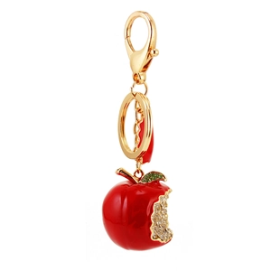 Creative red apple rhinestone keychain with gold lobster clasp for bags and car keys