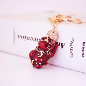 Chinese Style Pixiu Keychain Zinc Alloy Enamel Rhinestone Auspicious Mythical Beast Bag Charm Car Key Ring Hanging Decor