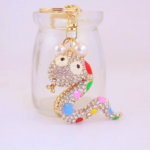 Colorful Enamel Rhinestone Snake Keychain Alloy Imitation Artificial Pearl Bag Charm Luxury Animal Pendant For Women Accessory Gift