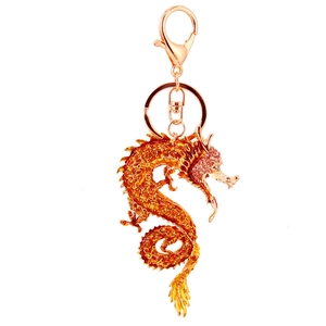 Kreativer chinesischer Drachen Schlüsselanhänger mit orangefarbenen Kristallen in Gold