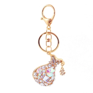 Colorful rhinestone lucky bag keychain with gold plating and crystals for women