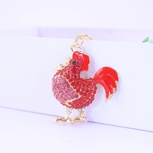Cute Rooster Keychain Zinc Alloy Rhinestone Sparkling Animal Bag Pendant Car Key Ring For Women Jewelry Gift