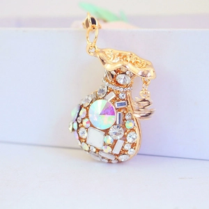 Sparkling gold fortune bag keychain with colorful AB crystal and clear rhinestones