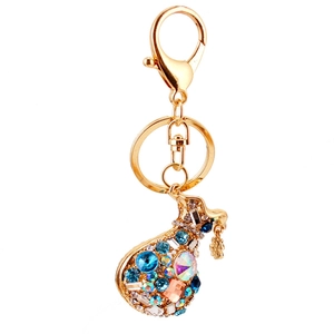 Colorful rhinestone money bag keychain with gold-plated lobster clasp for car keys and bags