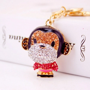 Cute Cartoon Monkey Rhinestone Keychain Zinc Alloy Enamel Animal Pendant Bag Charm Gift For Women Girls Metal Keyring