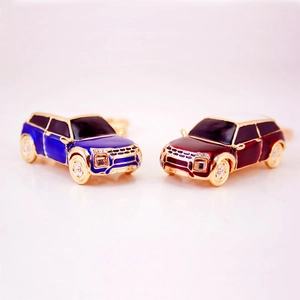 Luxury car model keychains with sparkling crystals and colorful enamel in red and blue