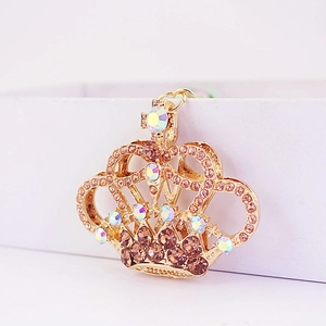 Elegante portachiavi a corona dorata con strass scintillanti e cristalli per borse