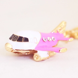 Pink and white A380 airplane keychain in gold alloy with crystal rhinestones