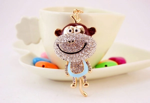 Detailed macro view of monkey keychain with gold plating and sparkling rhinestones