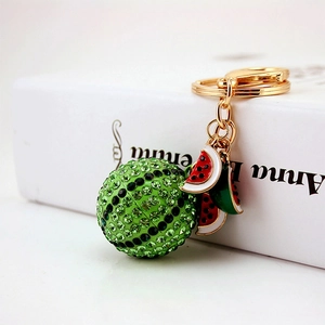 Cute Watermelon Keychain Fruit Bag Charm Zinc Alloy Rhinestone Inlaid Keyring Fashion Accessory Gift For Women Girls