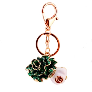 Creative Chinese cabbage enamel keychain with rose gold plating and lucky charm
