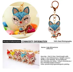 Detailed size and weight specs for sparkling rhinestone cartoon fox keychain in alloy