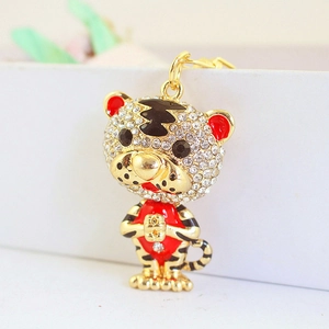 Porte-clés tigre mignon serti de strass et émail rouge, pendentif animal du zodiaque