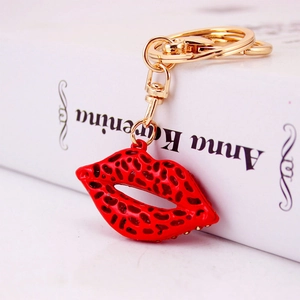 Sexy red leopard print lip keychain with gold metal clasp for women fashion accessory