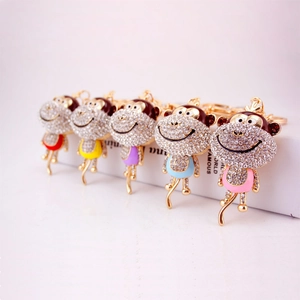 Cute Cartoon Long Tail Monkey Keychain Zinc Alloy Inlaid Rhinestone Enamel Animal Bag Charm Pendant For Women Kids Gift