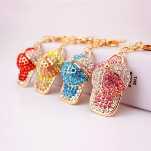 Creative Cute Rhinestone Baseball Cap Keychain Zinc Alloy Sparkling Hat Bag Pendant Fashion Sporty Women Keychain Gift
