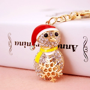 Mignon Porte-clés Bonhomme de Neige de Noël en Alliage Strass Émail Pendentif Métal Cadeau de Noël Brillant Décoration de Voiture