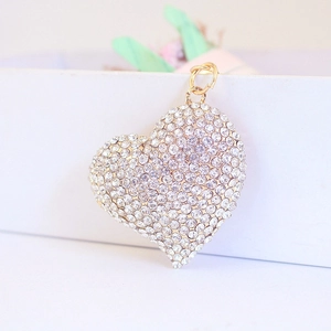 Luxury Rhinestone Heart Keychain Zinc Alloy Gold Plated Bag Charm Car Keyring Gift For Women Couples Jewelry Accessories