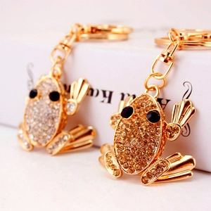 Cute Frog Metal Keychain With Sparkling Rhinestones Gold Plated Animal Bag Charm For Women Gift Accessories