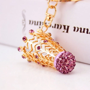 Golden crown keychain with purple rhinestones and lobster clasp for bag decoration