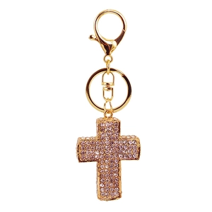 Goldener Kreuz-Schlüsselanhänger mit Kristallen für Autoschlüssel und Taschen