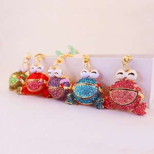 Mignon Porte-clés Grenouille de Dessin Animé Incrusté de Strass Alliage de Zinc Pendentif de Sac Brillant Anneau de Clé Métal Cadeau